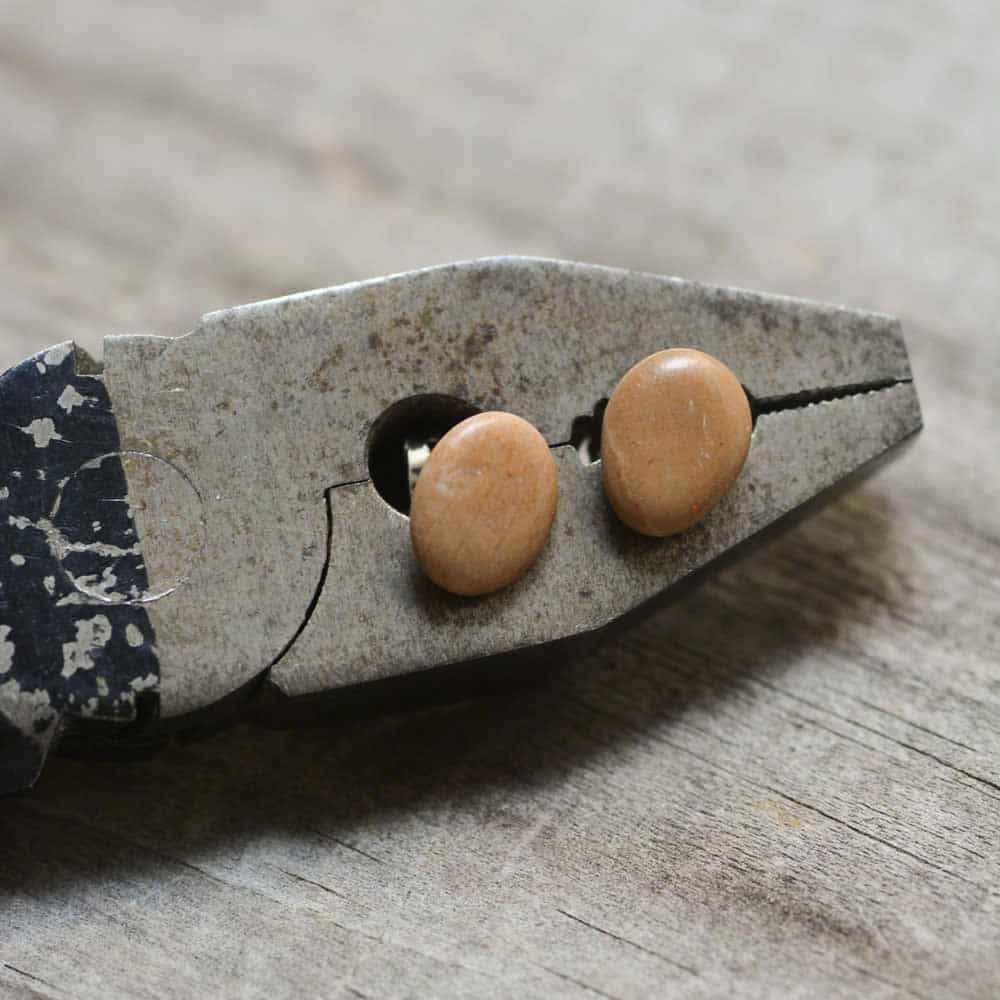 Salmon mini stud earrings, natural stone jewerly, eco accessories