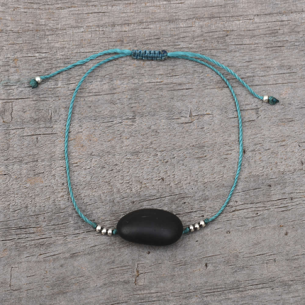 Stone Bracelet black stone with turquoise cord